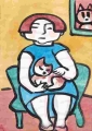 丸顔の猫を抱く少女