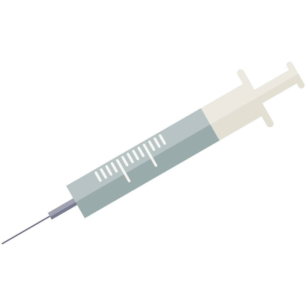 シンプルでフラットなワクチン予防接種の注射器アイコン(青い薬)