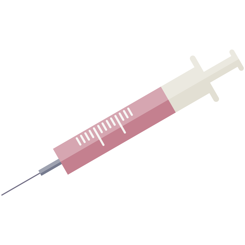 シンプルでフラットなワクチン予防接種の注射器アイコン(赤い薬）