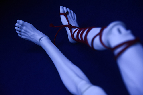 Ring Doll、Dracula Style-Bを赤い縄で縛る球体関節人形緊縛
