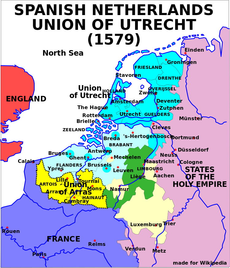 ユトレヒト同盟とスペイン領ネーデルラント（1579年当時）