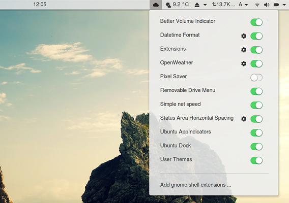 Extensions GNOME拡張機能 オンオフ 切り替え